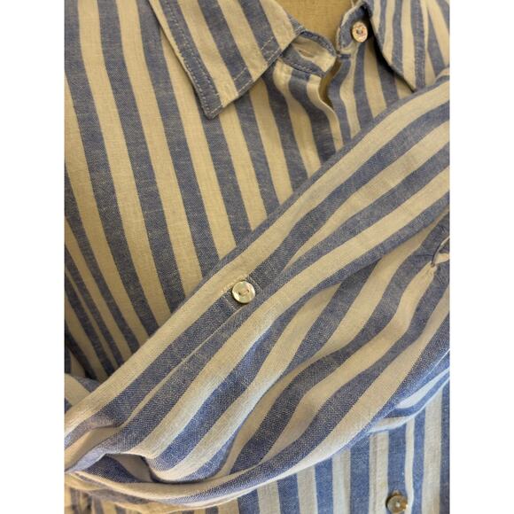 NICOLE MILLER blouse Top Linen Blend Stripe Blue White 3/4 Long Sleeve | LARGE - Picture 5 of 10